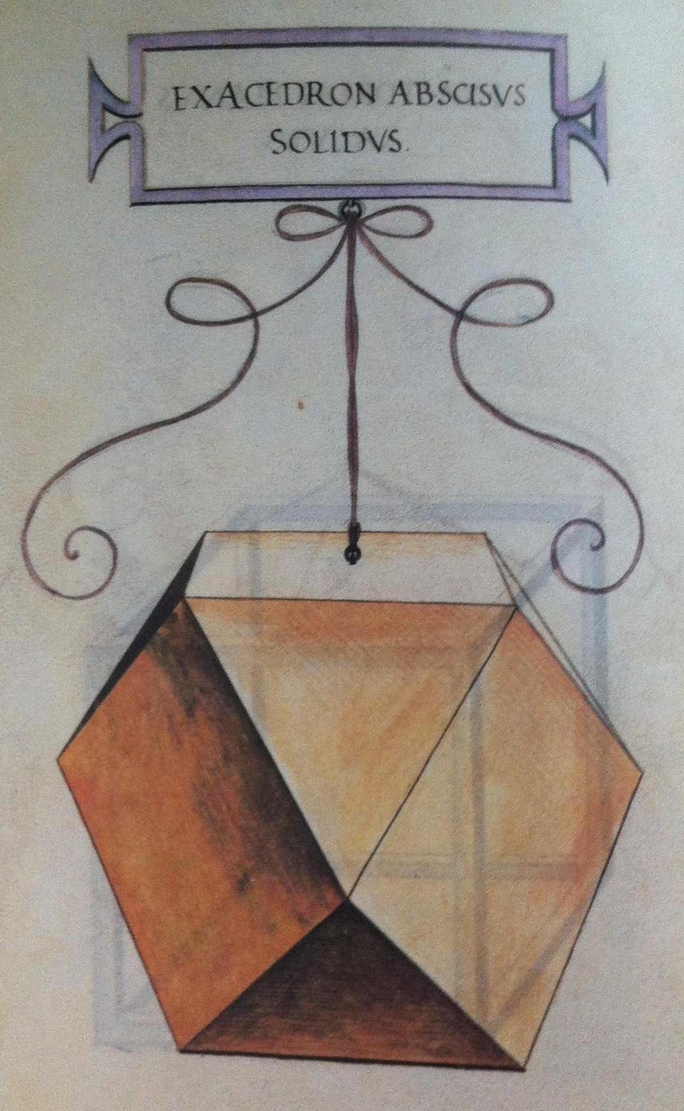 A drawing of a cuboctahedron by Leonardo da Vinci