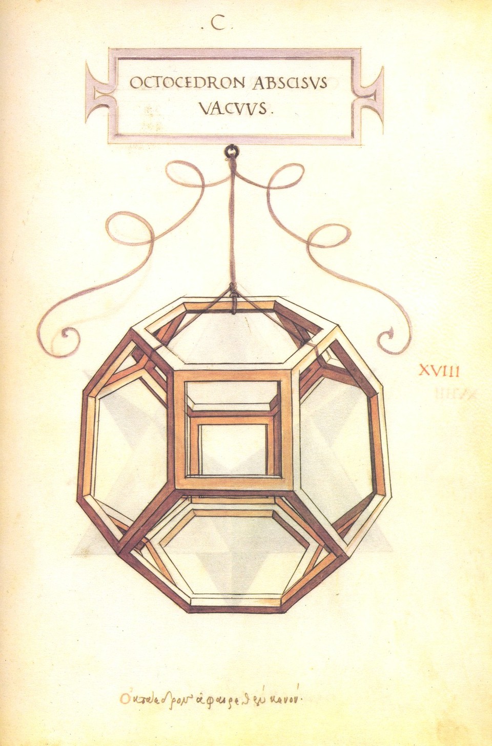 A drawing of a truncated octahedron by Leonardo da Vinci