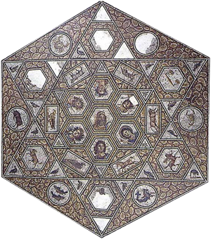 A hexagonal mosaic of the zodiac