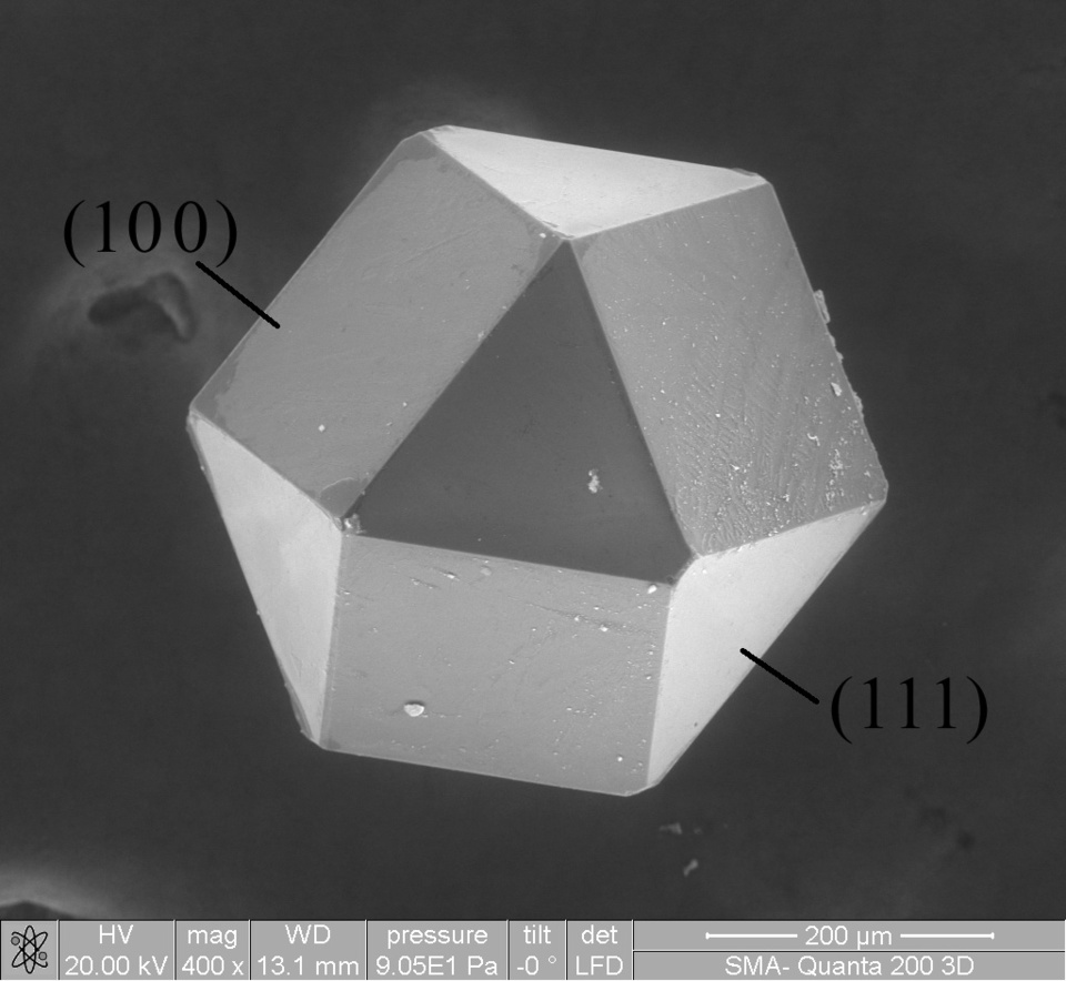Cuboctahedral synthetic diamond crystal Cuboctahedral synthetic diamond crystal