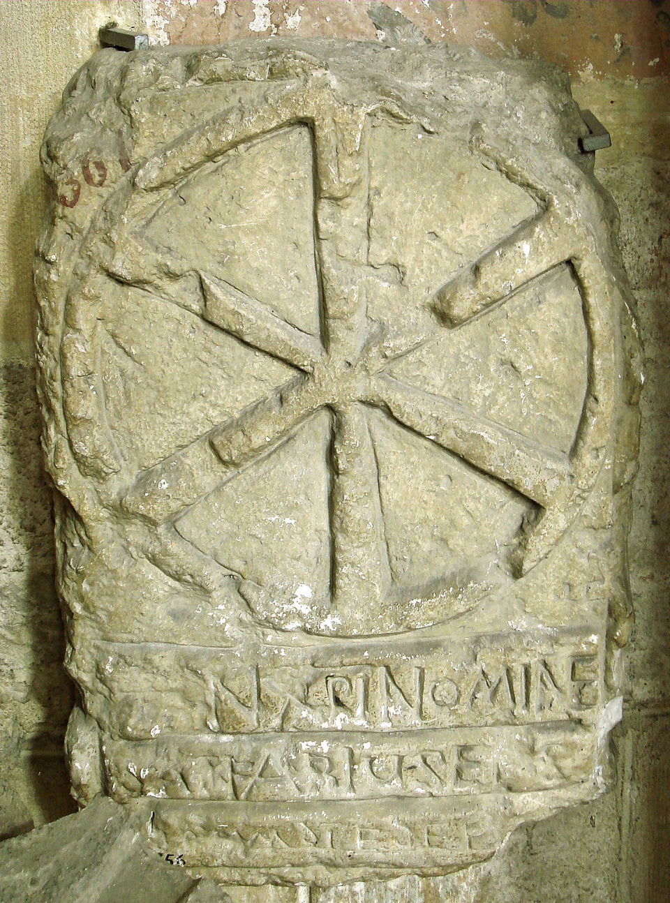 IX monogram on a Merovingian sarcophagus